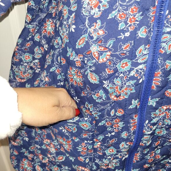 Passage Quilted Jacket Large Blue Floral Reversible Full Zip Cottagecore Boho - Picture 3 of 14